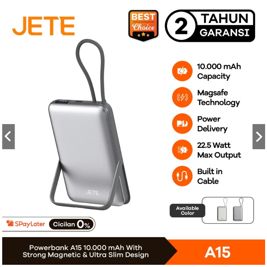 JETE A15 Powerbank MagSafe 10000mAh Slim 22,5W with Built In Cable Type C