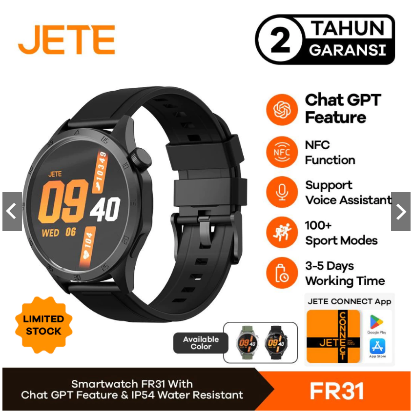 Smartwatch JETE FR31 Jam Tangan Olahraga Lari 1,43Inch ChatGPT NFC Function 100+ Sports Mode
