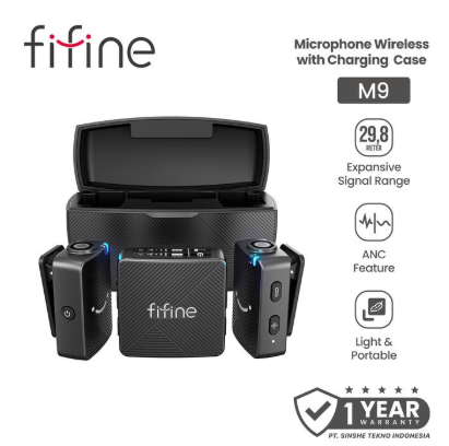 Fifine M9 Dual Wireless Lavalier Phone Microphone 2.4GHz Dual Mic Clip on for Vlogging Recording